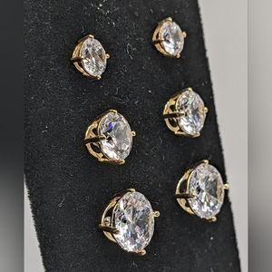 White Sapphire Earrings, 18k Gold over Sterling Silver, 3 Sizes in Set NWOT